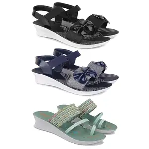 Trendy Open-Toe Sandals for Women – Soft Padded Footbed, Summer Wear | (COMBO-3)-1969-1972-1948-5