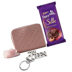 Saugat Traders Useful Gift for Girls, Women - Small Hand Wallet, Chocolate, Queen Keychain - Birthday - New Year Gift