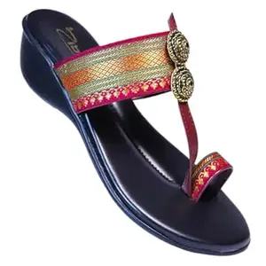 Zibia Women's Synthetic Leather Comfort Fashion Sandal | Colour - Black-Maroon | Size - P