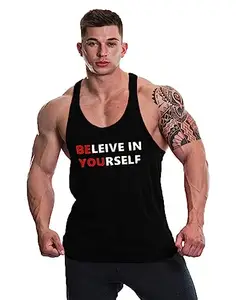 THE BLAZZE 0058 Men's Tank Tops Muscle Gym Bodybuilding Vest Fitness Workout Train Stringers (L,Black)