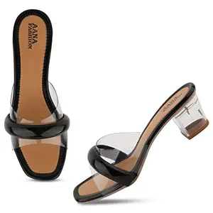 AANA FASHION Women Block Heel Sandal Glass Heel | Sandal for Women | Casual Heel Sandal for Party | Women Footwear