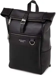 Berliner Bags Laptop Backpack Harlem Travel Work Business Durable Leather Bag 15 Inch for Men Women - Black