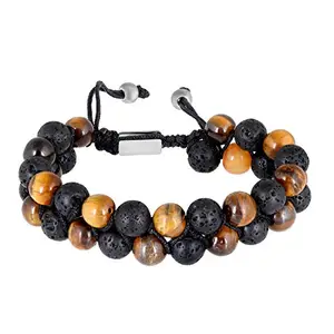 Moneekar Jewels Leather Tiger Eye & Lava Rock Healing Bracelet For Men & Boys