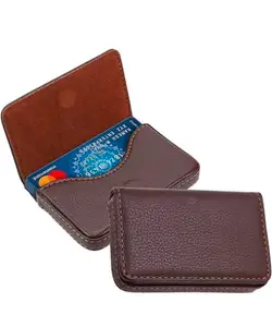 Pocket Sized Stitched PU Leather Credit Card Holder Visiting Business Card Case Wallet with Magnetic Shut for Men & Women (10 x 6 x 1.6 cm, Coffee Brown)