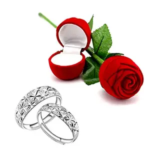 Peora Valentine Gift Hamper of Silver Plated Couple Ring with Red Rose Gift Box for Boyfriend/Girlfriend/Gift for Valentine/Gift for Him/Gift for Her