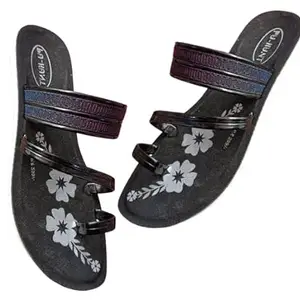 Casual Flip Flop Soft and Lightweight Slippers for Women & girls (Floral Printed Black Slipper, 5)