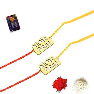 Exclusive Bhaiya Rakhi " CHOTA BHAI" Designer Pendent For Bhaiya/Brother/Bhai With Roli Chawal with And 1 Greeting Card pack of 2-1371