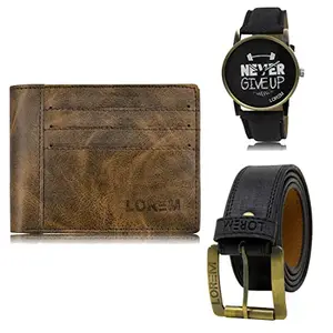 LOREM Watch-Artificial Leather Belt & Wallet Combo for Men (Fz-Lr27-Wl19-Bl01)