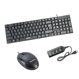 zebion k200 USB Wired Keyboard Plug and Play The Standard Keyboard with Elfin USB Mouse with Latest Optical Technology, 800 DPI Resolution, Ergonomic Design with Pronto 101 USB hub