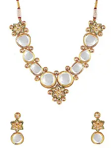 AQUASTREET Gold plated Big Kundan stone Necklace Jewelry Set For Women And Girls