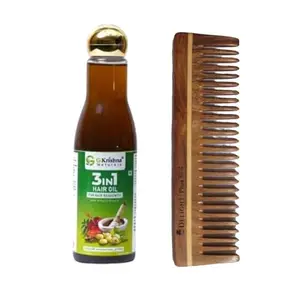 G Krishna Naturals Combo Pack of Hair Brushes Wooden Neem Comb & 3 in1 Hair Oil for Women & Men (Pack of 1 Each)(GKNPC1-08)