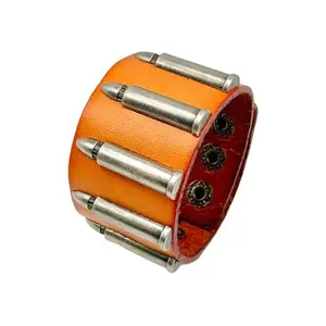 Zivom® Men Genuine Brown Tan Leather Bullet Wrist Band Bracelet For Men