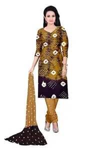 Congenial Women Pure Rayon Bandhani Salwar Suit Dupatta Dress Material With Traditional Bandhani (Brown)