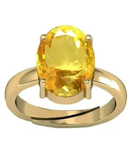 KUSHMIWAL GEMS 11.25 Ratti 10.55 Carat Citrine Ring Sunela Certified Natural Original Oval Cut Precious Gemstone Citrine Gold Plated Adjustable Ring