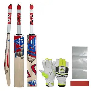 BHAJJI KASHMIRI WILLOW CRICKET BAT T20 5.0 , BHAJJI BATTING GLOVES 505 MENS AND BAT CARE KIT INCLUDING FIBRE TAPE ALONG WITH TOE GUARD