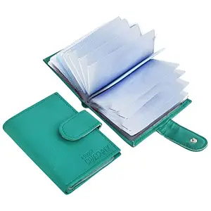 GREEN DRAGONFLY® PU Leather Teal Green Debit Card Holder Wallet for Men Women with Button Closure|12 Card Slots