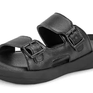 MACTREE PU Slide Sandals for Men with Comfort Footbed | Ortho Slippers (Black, UK7)