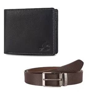 HORNBULL Leather Men's Black Wallet And Brown Belt Combo Bw6950