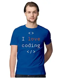 ALLEN BLACK Men's Regular Fit T-Shirt I Love Coding 100% Cotton T-Shirt Royal Blue_LOVECODIMEN-Royal Blue M Men Round_