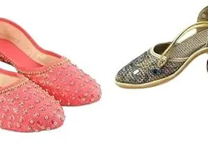 Seven Style Ladies Ethnic Flats for Women's Rajasthani Jutti and Traditional Mojari (Pack of 2)(CJ-08-7) Pink,Multi