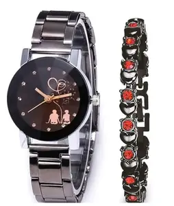 LAKSH Metal Strap Analog Watch and Bracelet Combo for Girls(SR-538) AT-5381(Pack of-2)