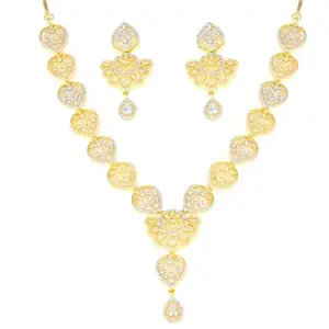 PRIVIU Gold Plated Jewellery Set for Women Latest AD Studded Floral Necklace and Earrings Set For Women and Girls Stylish