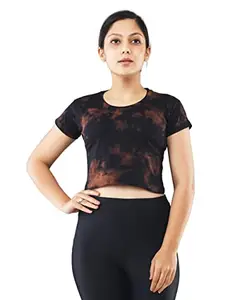 Lappen Fashion Cotton Tie Dye Printed Crop Top | Round Neck Half Sleeve | Ladies Short | Sprayed Tshirts | Regular fit Top | for Women/Girls | Casual Top - Pack of 1 (Small, Bleach & Black)