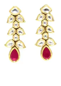 Rajasthan Gems Dangle Earrings Gold Rhodium Alloy Steel Cubic Zirconia Kundan Uncut Polki Stone Enamel Meena Women Handmade Wedding Gift H059