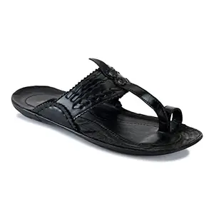 ID Black Slip-On Kolhapuri Ethnic Style Slippers for Men