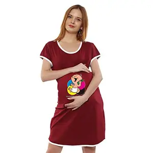 SILLYBOOM - 3.. 2.. 1.. Boom !!! Sillyboom I am Kicking My Way to Glory Graphic Print Maternity Tunic Top for Pregnant Women, T-Shirt Women's Night Dress for Pre and Post-Pregnancy (Maroon, L)