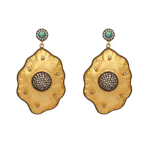 Yinara 18k Gold-Plated American Diamond Studded Anti Tarnish Contemporary Dangler Earrings