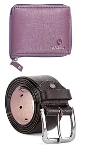 LNSAR Branded Black Premium Leather Multiple Size Adjustable Belt with Genuine Leather Trendy Zipper Wallet Combo for Men/Boys
