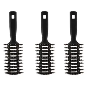 Homestic Hair Brush | Flexible Bristles Brush | Hair Brush with Paddle | Quick Drying Hair Brush | Suitable For All Hair Types | Round Vented Hair Brush | 3 Piece | C13-X-BLK | Black