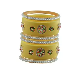 Vidhya Kangan Stone Stud Color Cream Acrylic Bangle | Over Size | Plus size |For Woman and girlsChura Bangles Set for Wedding and Party (sku-ban25295)