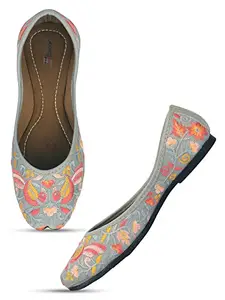DESI COLOUR Flat Footwear/Mojari/Punjabi Jutti/Bellies for Women -Grey