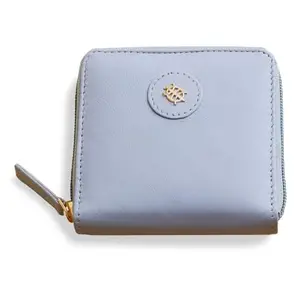 Tortoise -100% Genuine Leather Zip Around Wallet Light Blue (Olivia)