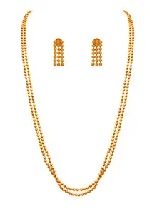JFL - Traditional Ethnic One Gram Gold Plated Two Liner Gold Beaded Designer Long Necklace Set with Earrings for Women and Girls,Valentine (30 inches)
