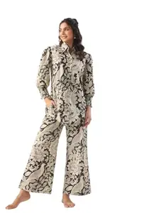 JISORA Women's Organic Printed Pure Cotton Pyjama Black Top Night Suit Set