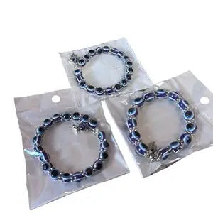 Evil Eye Bracelet with Hamsa Charm, Blue Glass Beads, Silver-Toned