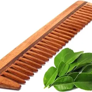 Neem Wooden Comb II - Soaked In 17 Herbs Comb II, Neem & Sesame Oil For Multi-Actions - Detangling, Frizz Control & Shine Comb II, Suited For All Hair Types (Fine Tooth) Comb II