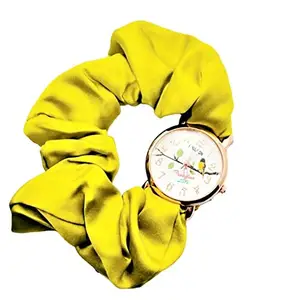 Scrunchie Analog Watches with Fabric Scurnchie wrist band for Women & Girls (Olive Green)