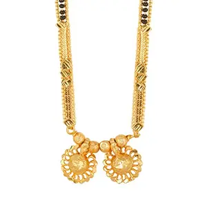 MEENAZ Mangalsutra For Women Girls Ladies Temple South Indian Traditional 1 Gram Gold Stylish Maharashtrian Long Double Chain Wati Mangal sutra Pendant Tanmaniya Black golden Nallapusalu Chains-620