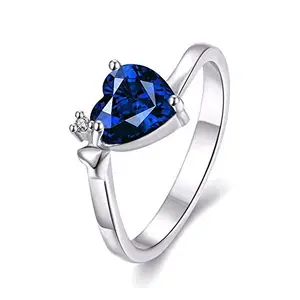 Peora 925 Stone Brass and Cubic Zirconia Proposal Ring for Women & Girls (Blue)