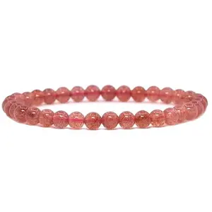 RRJEWELZ Natural Strawberry Quartz 6mm round Shape smooth Cut Beads 7.5 Inch Stretchable Bracelet for Men & Women.|STBR_RR_08424_7.5