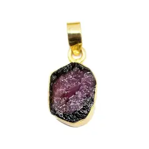 KHN Fashion Natural Raw Pink Sapphire Birthstone Fancy Shape Yellow Gold Plated Pendants Gifts For Her