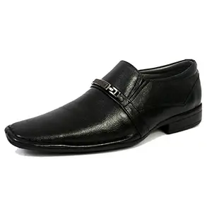 HITZ Men's Black Leather Formal Slip-On Shoes - 8