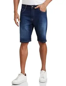 Amazon Brand - Symbol Men's Cotton Rich Stretchable. Regular Fit Denim Shorts