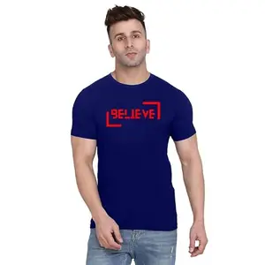 ALLEN BLACK Men's Round Neck T-Shirt, (GU_ S_2599_BZR) Navy Blue