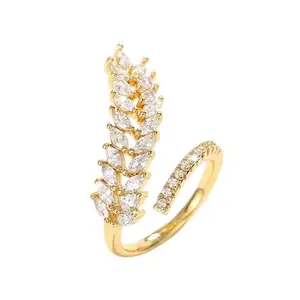 Driara ring 033 Gold Plated CZ Stone-Studded Leaf Inspired Adjustable Finger Ring for Women & Girls | Elegant Wear Jewellery |