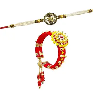 Forty Wings 1 Pcs Beaded Rakhi With Red Beaded Bhabhi Lumba For Brother and Bhabhi Couple Pair Bhaiya Bhabhi Rakhi Bhabhi Bangle Chuda Rakhi For Bhabhi Latest Rakhi For Bhabhi
